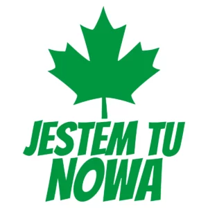 Naklejka zielony listek Jestem tu nowa