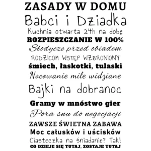 Naklejka zasady w domu prezent dla babci i dziadka W64