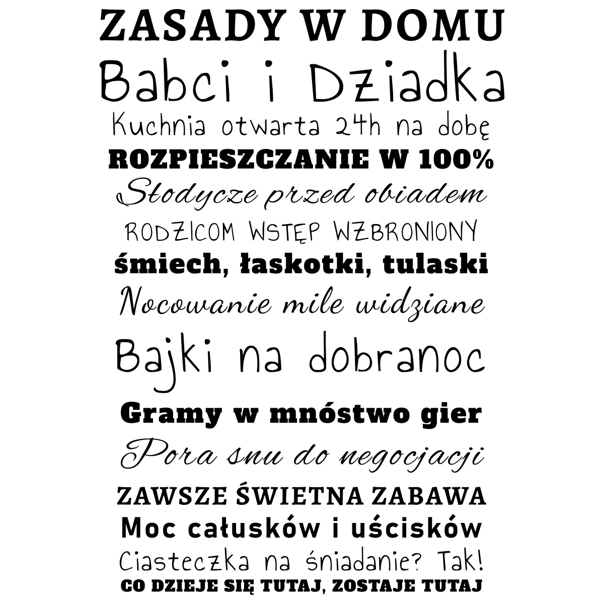 Naklejka zasady w domu prezent dla babci i dziadka W64