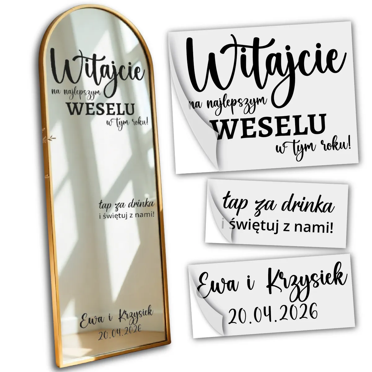 naklejki na lustro wesele