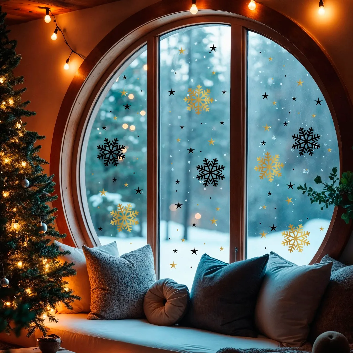 naklejki płatki śniegu złoto-czarne