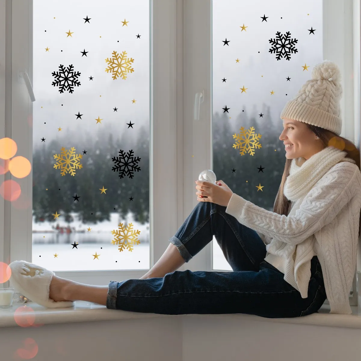 naklejki płatki śniegu złoto-czarne