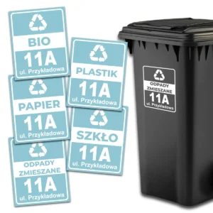Naklejki na kosze do segregacji z twoim adresem ZESTAW