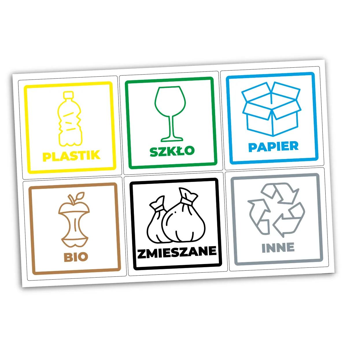 Naklejki na kosze do segregacji śmieci 6 sztuk z ikonkami
