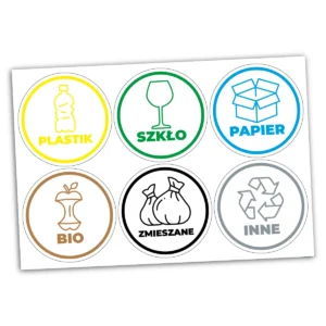 Naklejki na kosze do segregacji śmieci 6 sztuk okrągłe