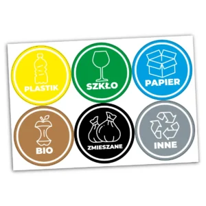 Naklejki na kosze do segregacji 6 sztuk okrągłe