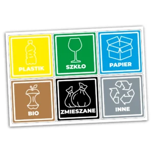 Naklejki na kosze do segregacji 6 sztuk z ikonkami